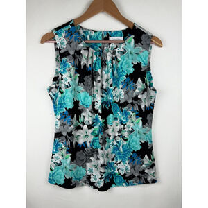 Women's Calvin Klein Floral Sleeveless Top Black/Blue Size L